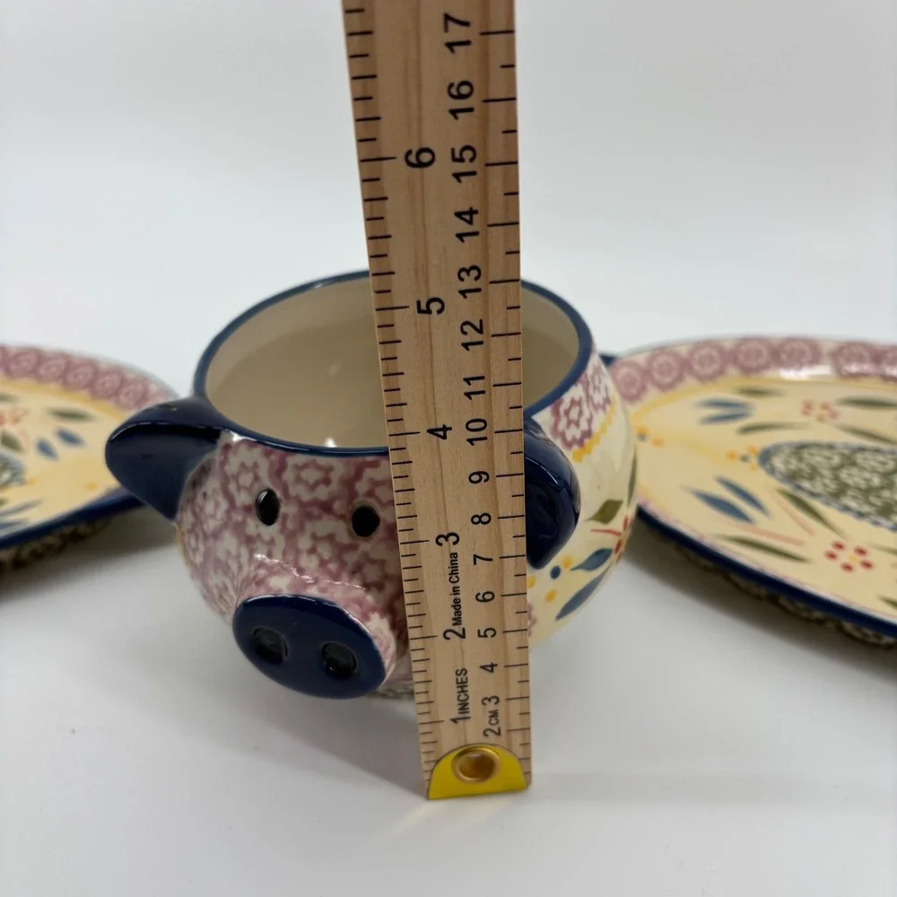 Temp-tations Old‎ World Pig Soup and Sandwich Set 4pc Blue Floral Ceramic